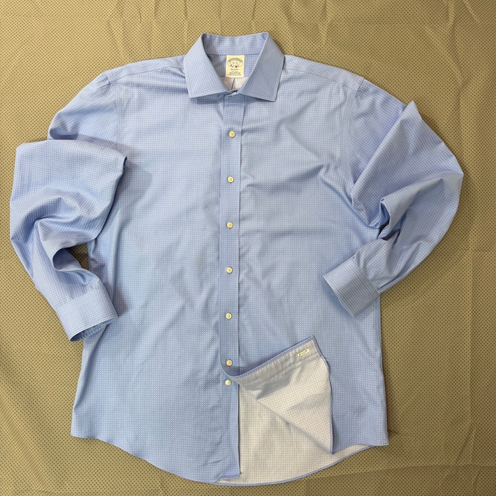 Brooks Brothers Regent Men 16-35 Blue Geometric Dot Supima Cotton Shirt
